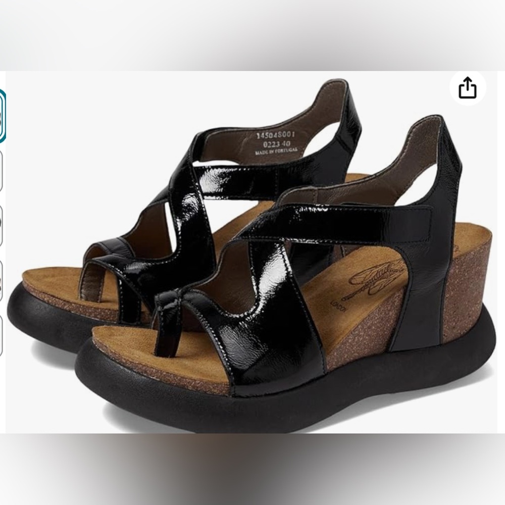 Fly London Glossy Black Wedge Sandals